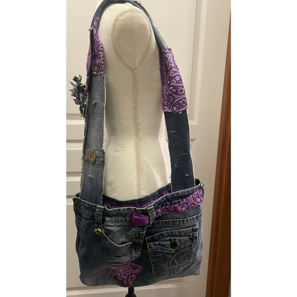 Handmade Upcycled Denim Jeans Purse Tote Bag Calvin Klein Butt Handkerchief - Picture 1 of 8